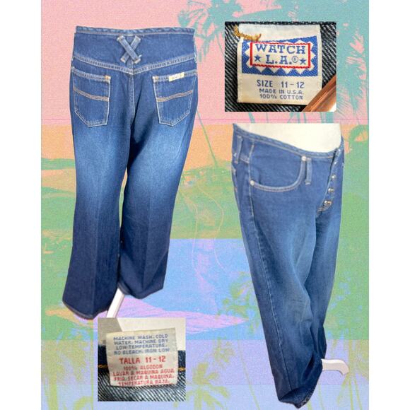 Vintage 90s Watch LA Low Waist Bell Bottom Button Fly Y2K Jeans Size 11/12 - Picture 2 of 3